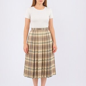 Vintage 70s JG Hook Plaid Pleated Midi Skirt ALine Academia‎ Career Preppy